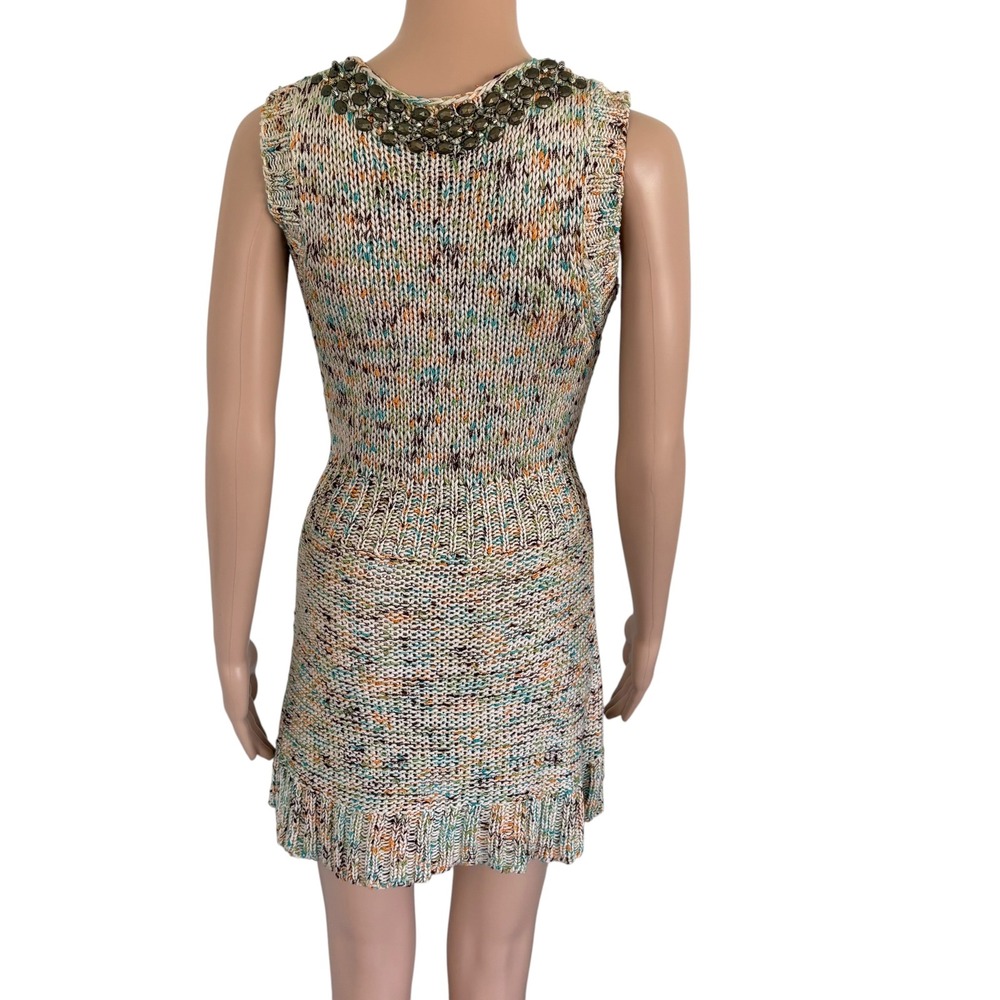 BCBGMAXAZRIA Y2K Beaded V-Neck Space Dye Knit Mini Dress Multi Color M Boho - Picture 7 of 11